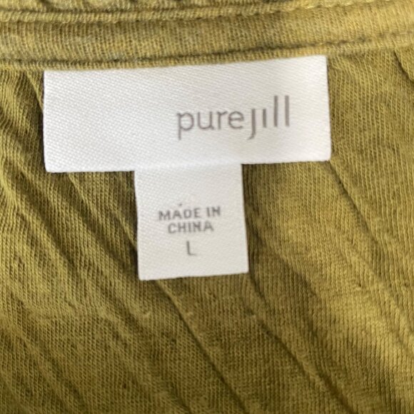 Pure Jill Womens Textured Olive Green Long Sleeve Top L Comfy Casual Relaxed Fit - Picture 3 of 8